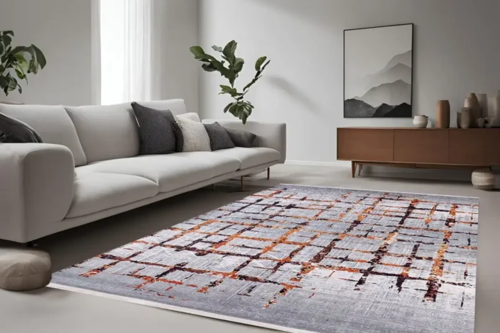Rustic Grid Washable Rug - Image 2