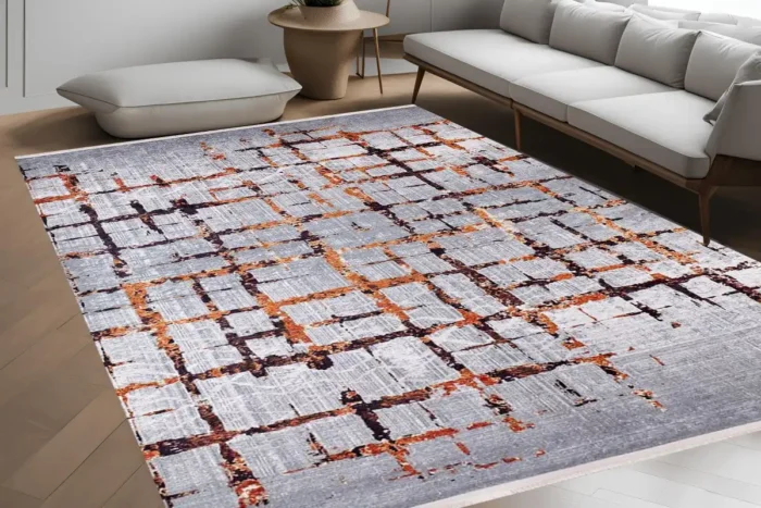 Rustic Grid Washable Rug - Image 4