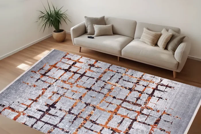 Rustic Grid Washable Rug - Image 3