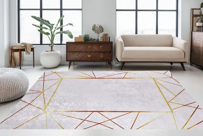 Golden Geometry Washable Rug - Image 2