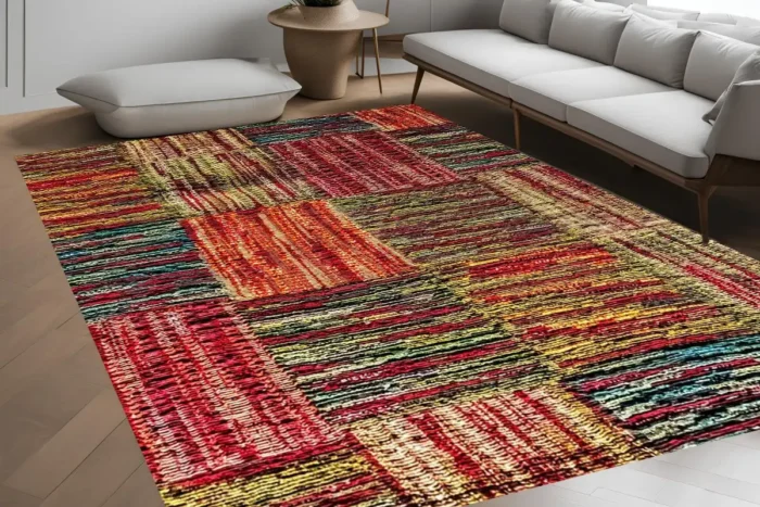 Rainbow Patchwork Washable Rug - Image 4