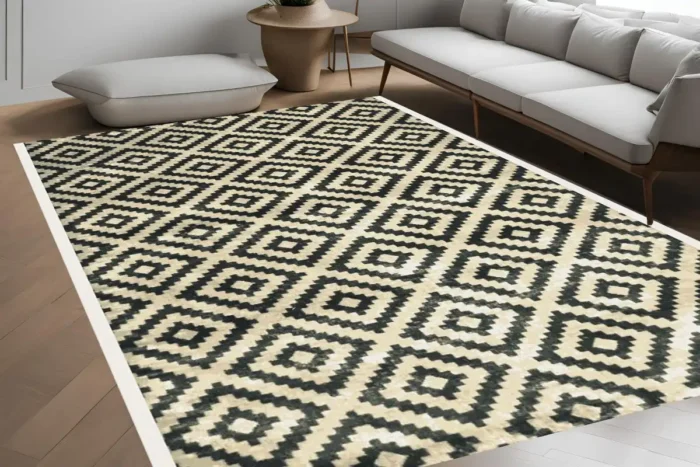 Monochrome Diamond Washable Rug - Image 4