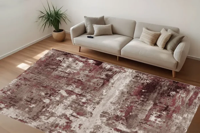 Rustic Red Abstract Washable Rug - Image 3