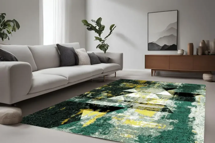 Emerald Geo Abstract Washable Rug - Image 2