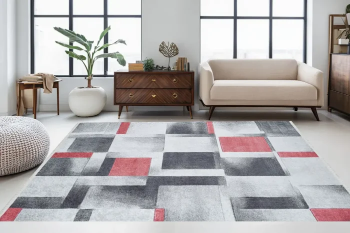 Crimson Blocks Washable Rug - Image 2