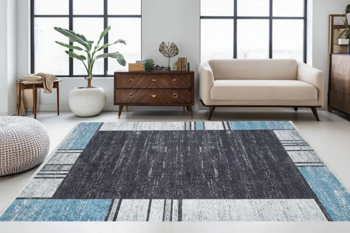 Contemporary Azure Square Washable Rug - Image 2